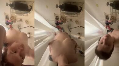 Red head solo girl steaming shower soak drips down her big wet tits