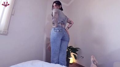 Tattooed geek girl gives messy POV blowjob deep throating big ass milf