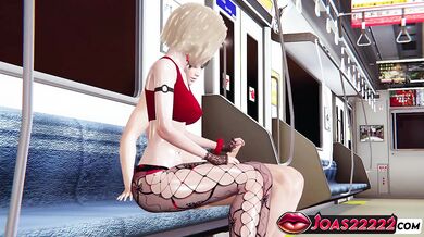 Hot Trish 3D gets destroyed deepthroating cumshot sloppy freehands handjob blowjob on subway
