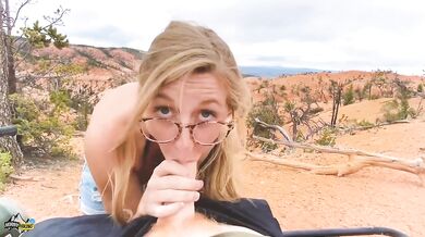 Nerdy hiker gets railed on motorcycle POV cum on big tits