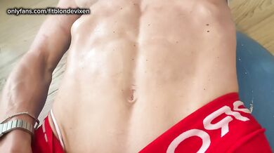 Petite blonde gym girl with killer abs gets choked on her own filthy sweat