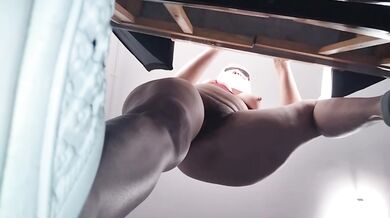Brunette MILF stripped naked doing chores gets oiled ass pounded raw