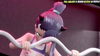 Tanned girl gets throat fucked by gym monster dick in raw hentai workout