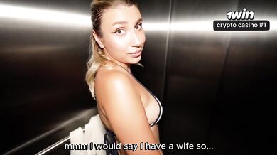 Stuck in elevator with neighbor and having sex is awesome rough creampie blowjob