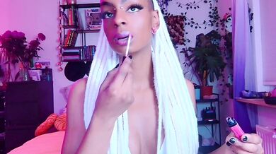 Ebony goddess worships you with her thick lips and glossy mouth