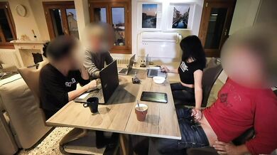 Alexandra Wett public blowjob made to cum under the table compilation