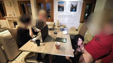 Alexandra Wett public blowjob made to cum under the table compilation