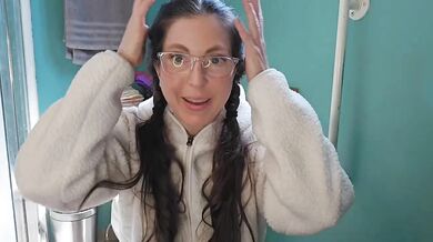 Nerdy faery gets drenched in her dirty panties then floods public toilet with piss