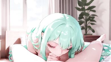 Green-Haired Secretary Gets Fucked Raw on Her Desk Cowgirl Creampie Deepthroat