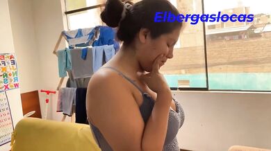 My sofa crush forced a squirt while I got creampie anal from her big natural tits