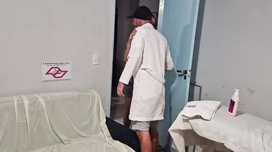 Fake masseuse gets hard and creams while massaging huge tits and dripping pussy