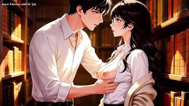 Fucking her glasses while she deep throats me in the library