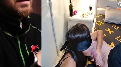 Blindfolded wife gets a big surprise sloppy double load