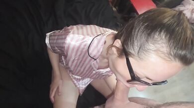 Hubby stuffs me in shiny satin pajamas creampies till I scream