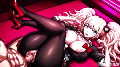 Junko Enoshima Destroyed in Bedroom Footjob Hentai Blowjob