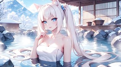 Hard anal creampie for blonde catgirl at hot springs POV