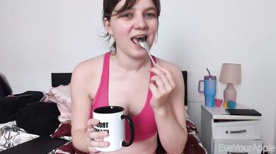 Gym girl brunette in college dorm workout mess