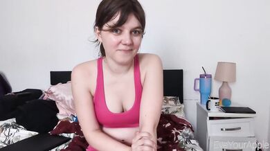 Gym girl brunette in college dorm workout mess