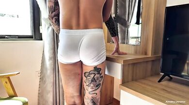 Naughty friend strips out of black stockings drills my tight pussy raw