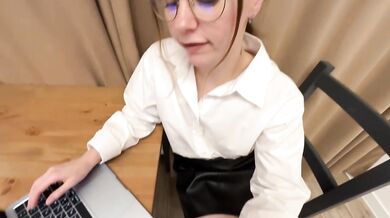 Hot blonde wife destroys office suit in wild cheating sex