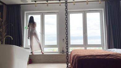Transparent dress cleaning goddess worships perfect ass