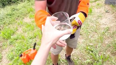 French MILF gardener fucked raw outdoors facial cumshot defile