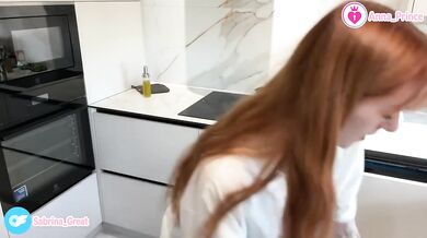 Red hot ginger teen strips naked and cooks naughty solo at home