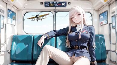Silver haired military goddess fucked raw in train then bedroom