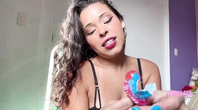 Brazilian sloppy blowjob with moaning morena getting throat fucked while she jerks off