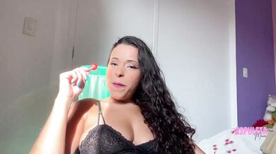 Brazilian sloppy blowjob with moaning morena getting throat fucked while she jerks off