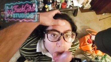 Cheating Latina girlfriend deep throat blowjob ruined by cum