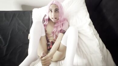 POV destroyed cum drenched schoolgirl ahegao choked face fuck