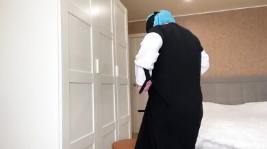 Found a dildo while cleaning and fucked her big tits with it