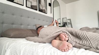 Morning stretch tease ignored big tits goddess worships her feet alone