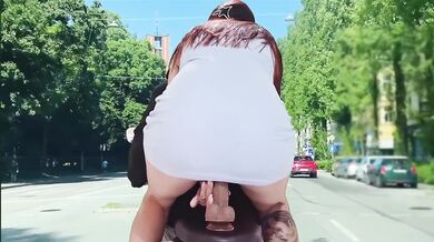 Wife flashes on bike public exhibition big ass motorbike ride