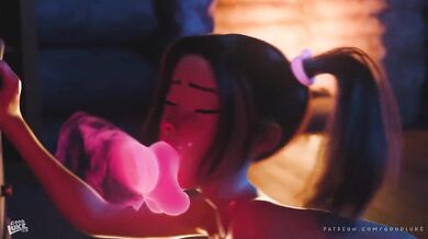 She squirted loud on the animated dildo till it was soaked