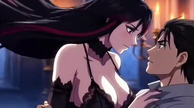 Gothic vampire queen drains mortal man into forbidden ecstasy with eternal bite
