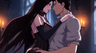 Gothic vampire queen drains mortal man into forbidden ecstasy with eternal bite