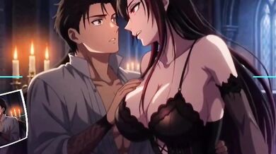 Gothic vampire queen drains mortal man into forbidden ecstasy with eternal bite