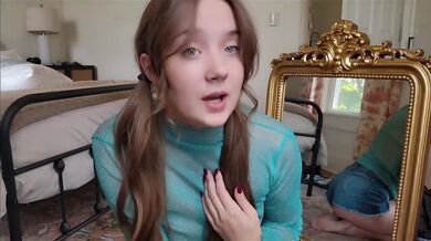 Babe strips in tight top shows off virgin nipples in see-through try on