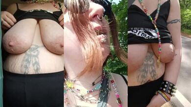 I flashed my tits in public coz I have a dick Non Binary Milf jizzed on cam