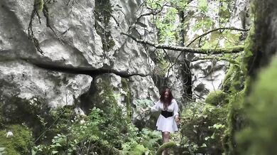 Come play in the forest with me Milf tongue fucks redhead in public
