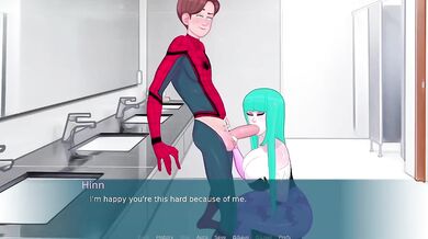 Truth or Dare ends with massive cock gagging in bathroom blowjob hentai game