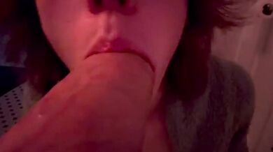 Sloppy Femboy Blowjob on Huge Dildo