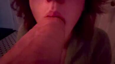 Sloppy Femboy Blowjob on Huge Dildo