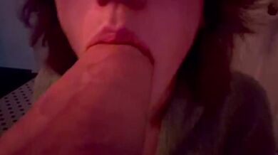 Sloppy Femboy Blowjob on Huge Dildo