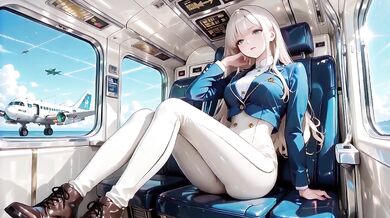 Flight attendant uniform wrecked deepthroat creampie squirting big tits big ass