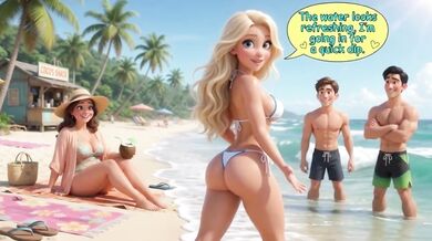 Married Blonde's Beach Tease Leads to Wild House Game with Husband and Young Men
