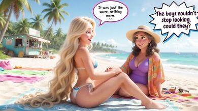 Married Blonde's Beach Tease Leads to Wild House Game with Husband and Young Men