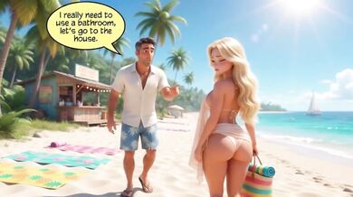 Married Blonde's Beach Tease Leads to Wild House Game with Husband and Young Men